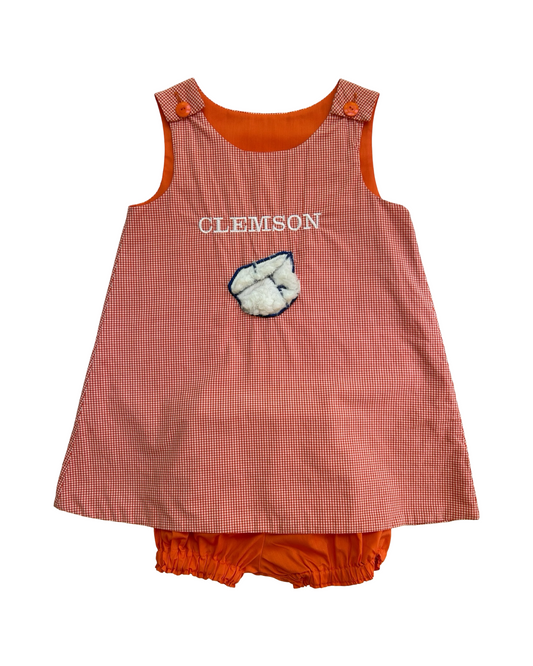 3T Toddler Girls Clemson Gingham Dress / Bubble Short 2 Piece Set.