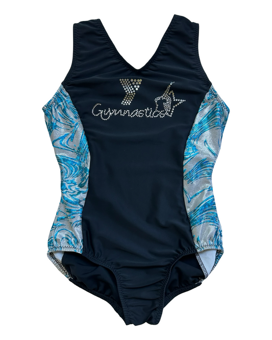 Large 6T-7T Toddler Girl’s Go For The Gold Gymnastics Leotard With Jewels.