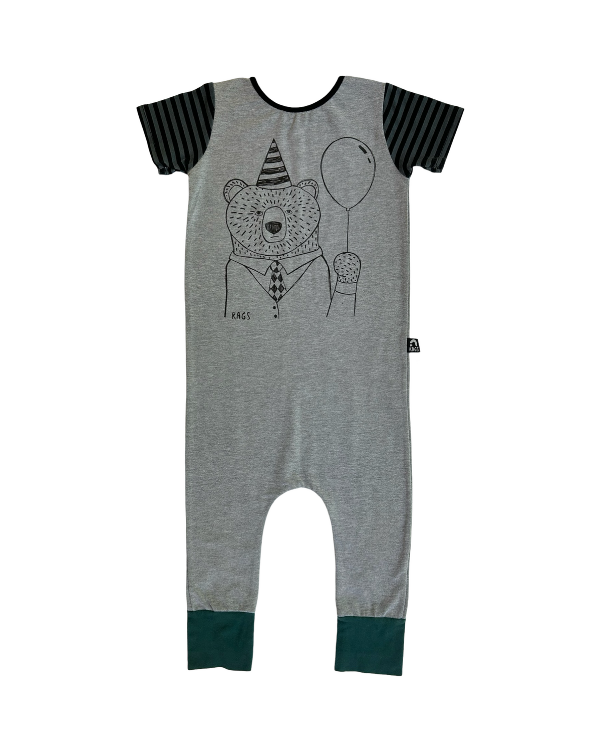3T /4T Toddler Boy Gray RAGS to Raches Birthday Bear Romper