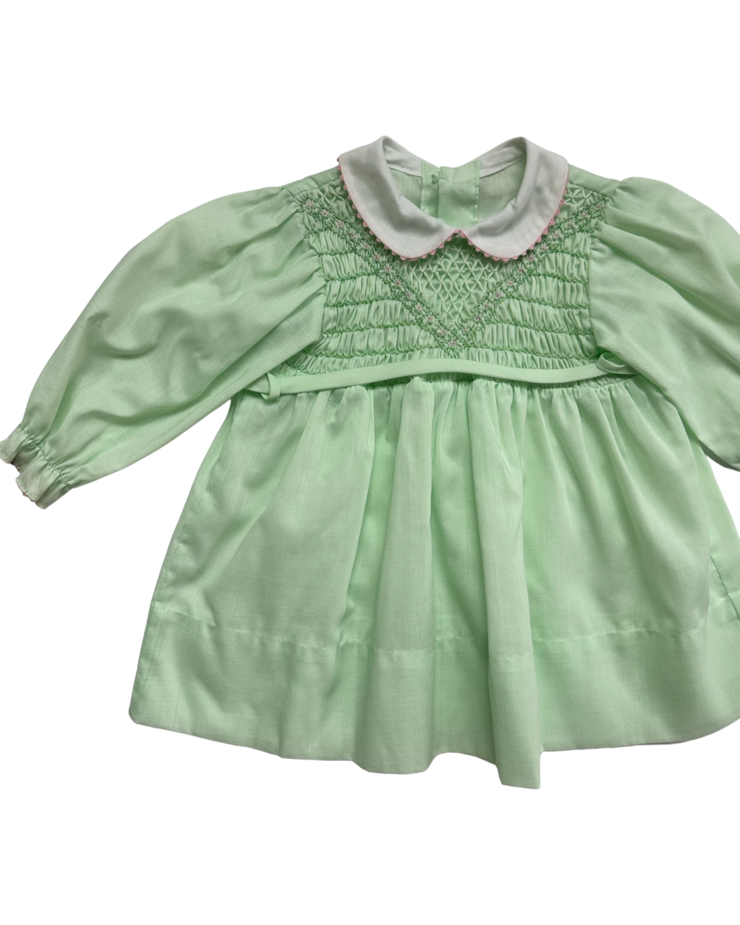 24M Baby Girl Polly Flinders Mint Green and Pink Smocked Vintage Dress