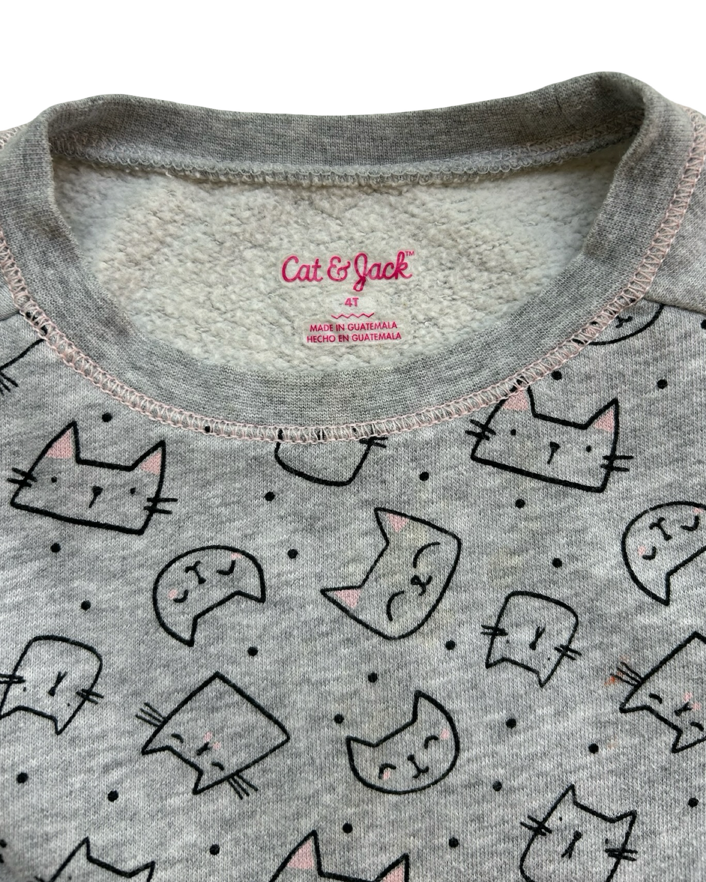 4T Toddlers Girls Cat & Jack Crewneck Fleece Pullover Sweatshirt Cat Design.