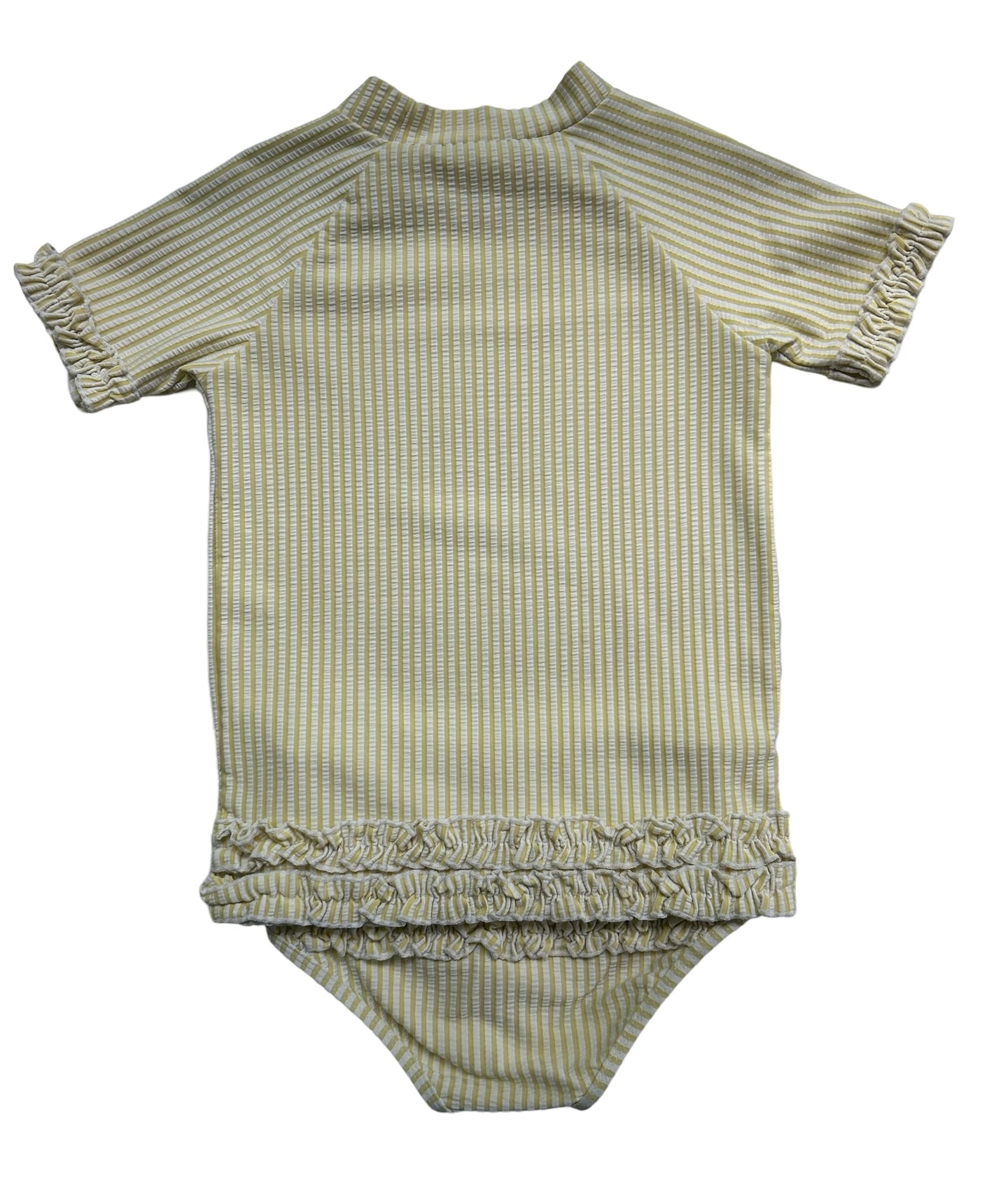 7T Toddler Girl RuffleButts Short Swim Suit Sleeved Yellow Bathing RashGuard Set 2 Pieces.
