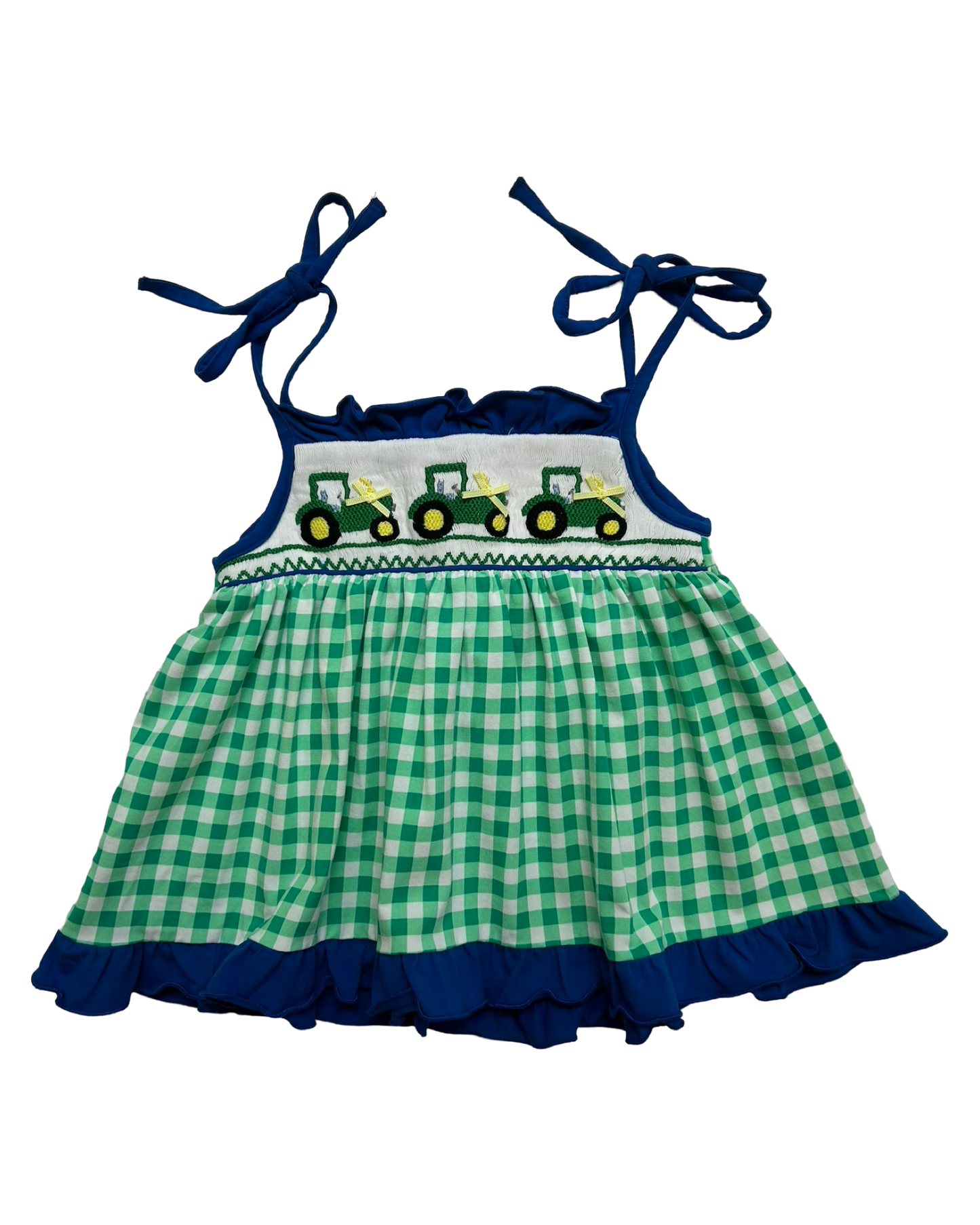 24M Baby Girls Sugar Dumplin Gingham Embroidered Tractors 🚜 🚜 🚜 With Diaper Cover. 2 Pieces Set.