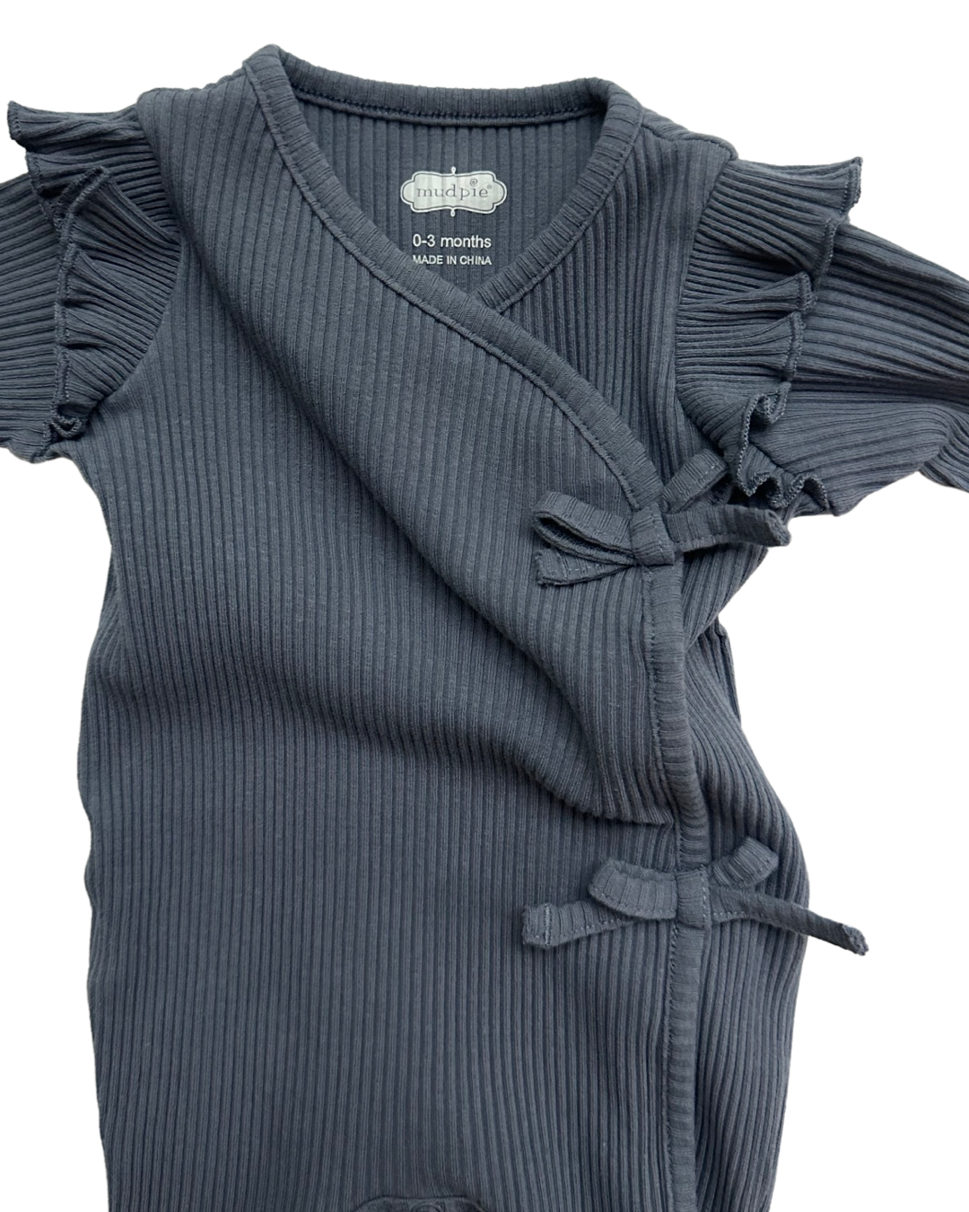 0-3M Baby Girl Mud Pie Blue Gray Ribbed Sleeper