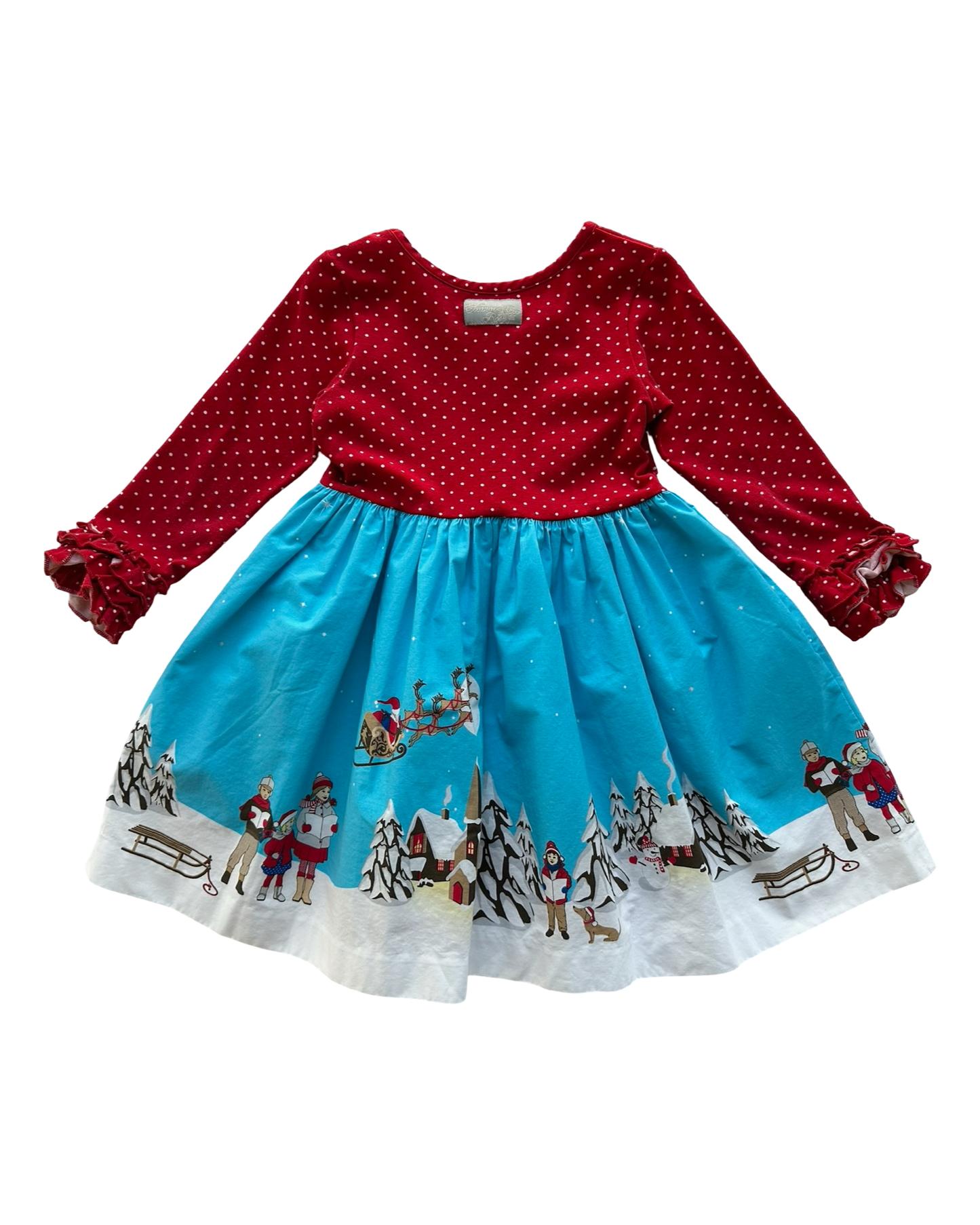 4T - 5T Toddler Girls Eleanor Rose Rhonda Polka Dots Santa Snow Christmas  Long Sleeve Dress