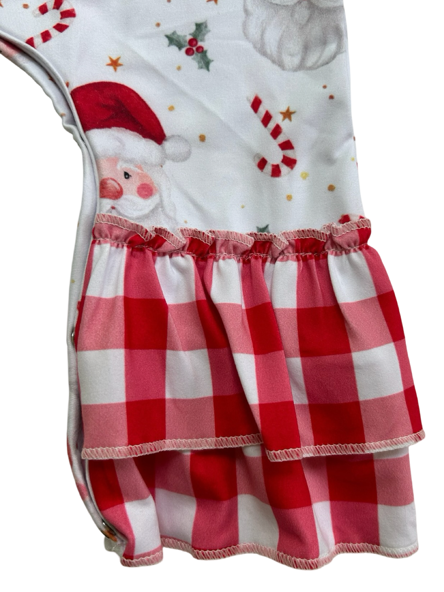 6M-12M Baby Girls Clover Cottage Santa Ruffle Romper.