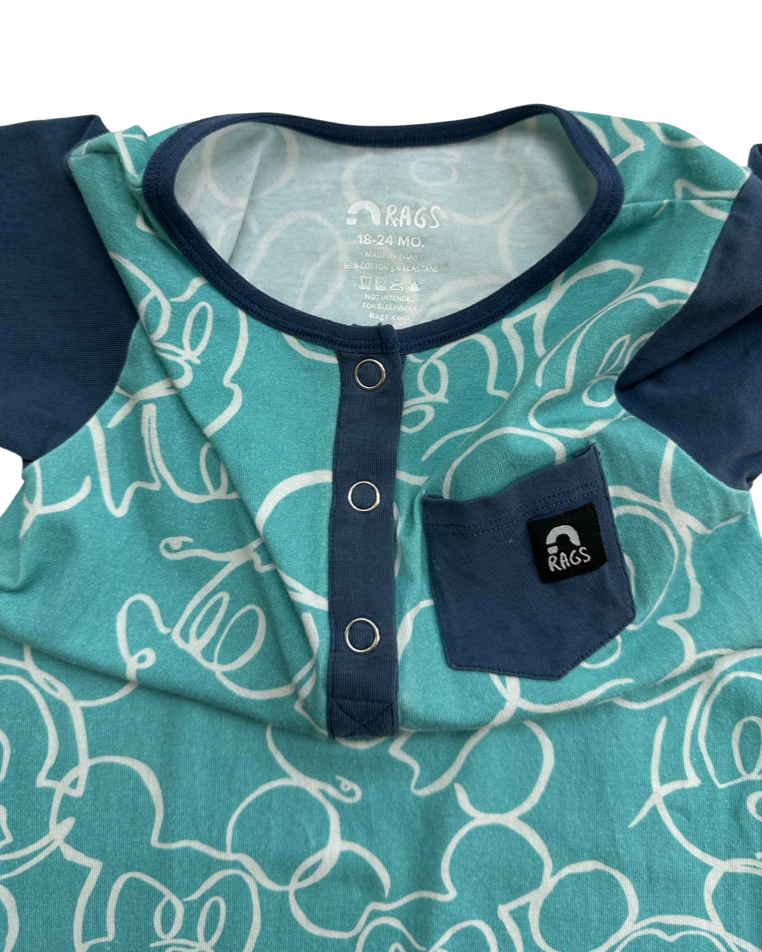 18-24M Baby Boy RAGS to Raches Limited Edition Aqua Disney Mickey Mouse Doodle Romper