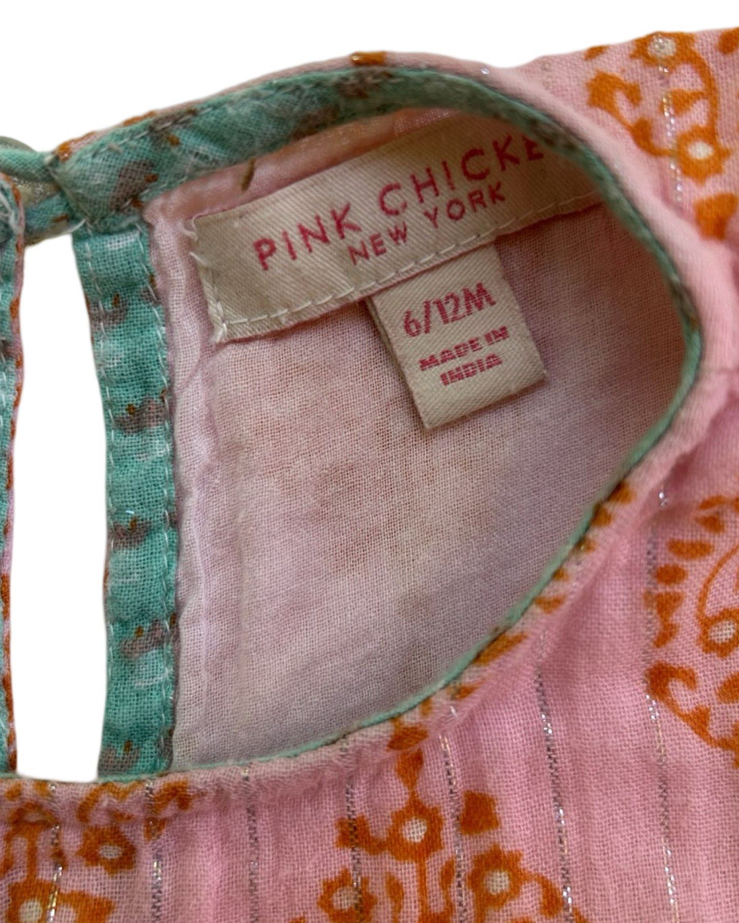 6M - 12M Baby Girls Pink Chicken Linen Bohemian Bubble Romper