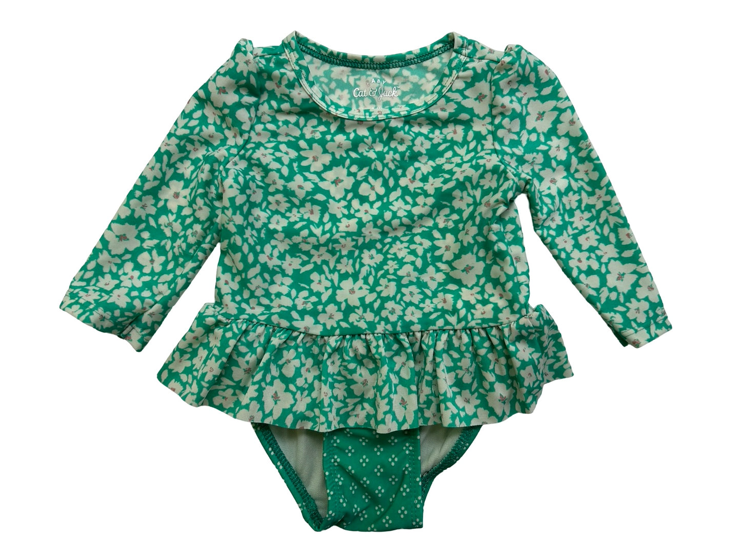 3M-6M Baby Girls Cat & Jack Long Sleeve Ruffle Swimsuit Set 2 Pieces.