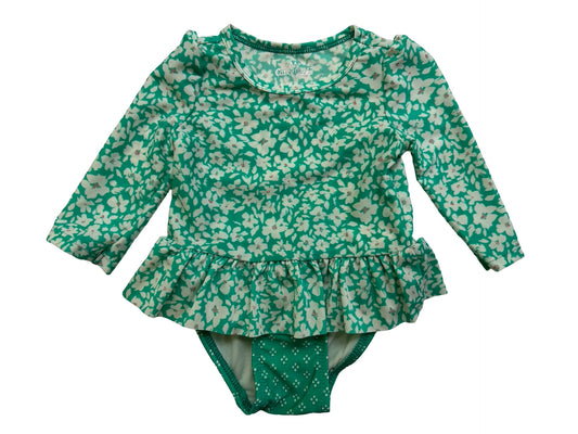 3M-6M Baby Girls Cat & Jack Long Sleeve Ruffle Swimsuit Set 2 Pieces.