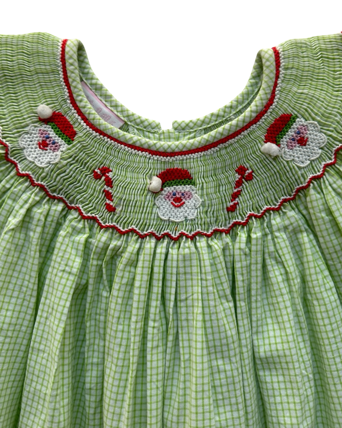4T Toddler Girl Petit Bebe Christmas Gingham Smocked Santa Claus Dress