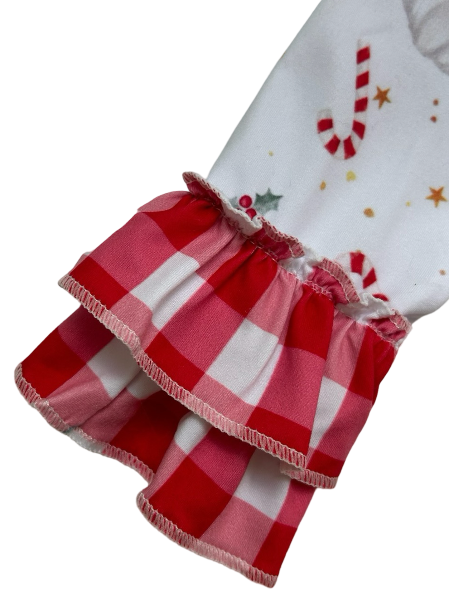 6M-12M Baby Girls Clover Cottage Santa Ruffle Romper.