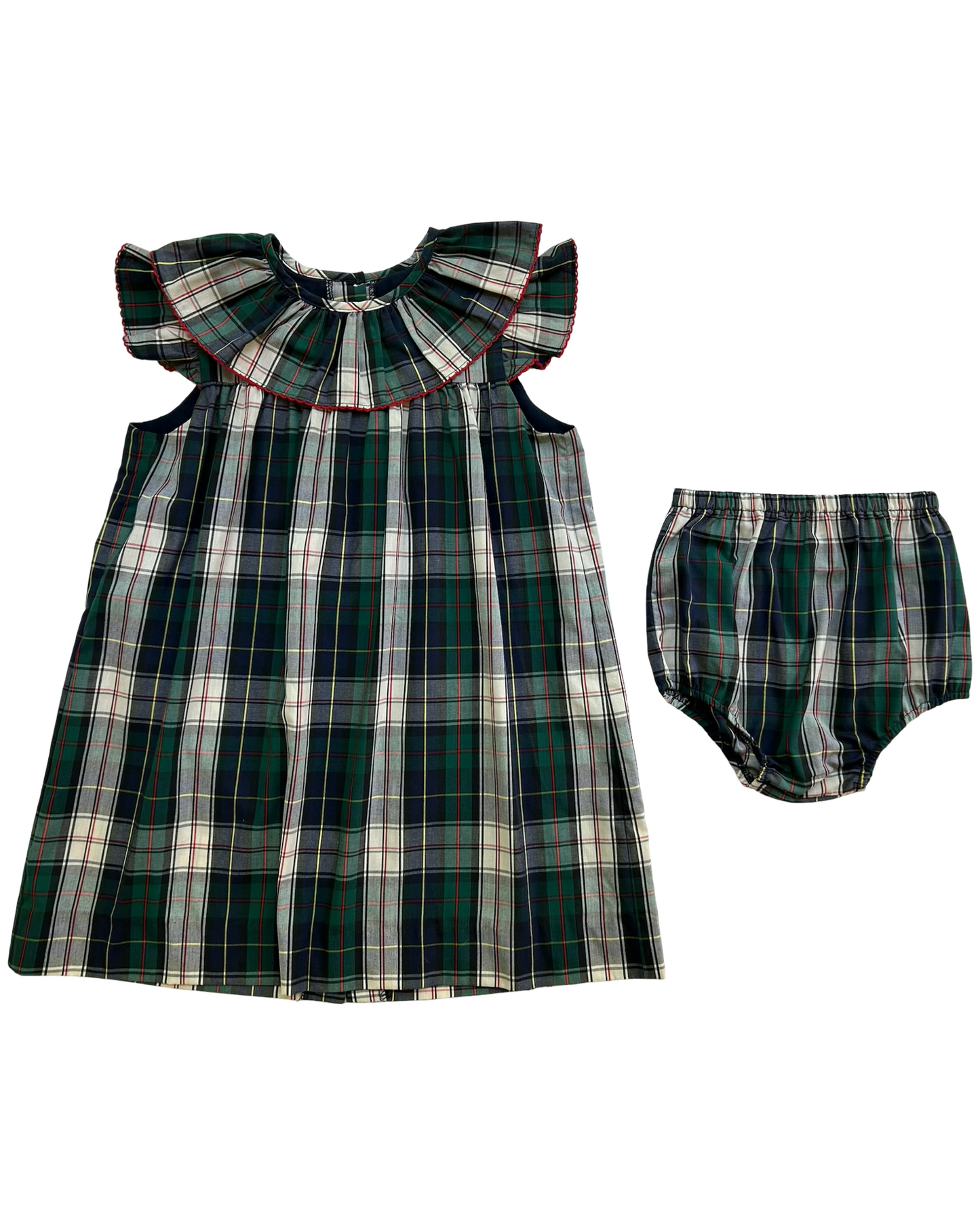 6T Toddlers Girls The Beaufort Bonnet Company Plaid Ruffle Collared, Short Sleeve And Bloomers,Two Piece Set.