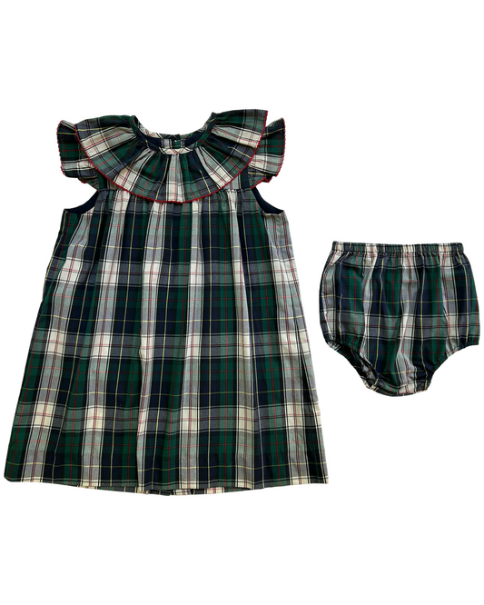 6T Toddlers Girls The Beaufort Bonnet Company Plaid Ruffle Collared, Short Sleeve And Bloomers,Two Piece Set.