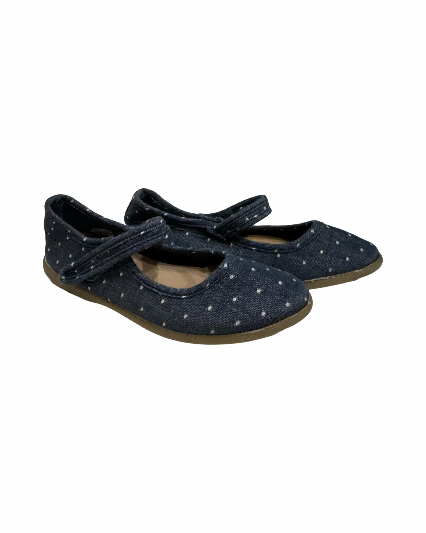 9C Toddler Girl Old Navy Mary Jane Chambray Denim Polka Dot Flats Shoes