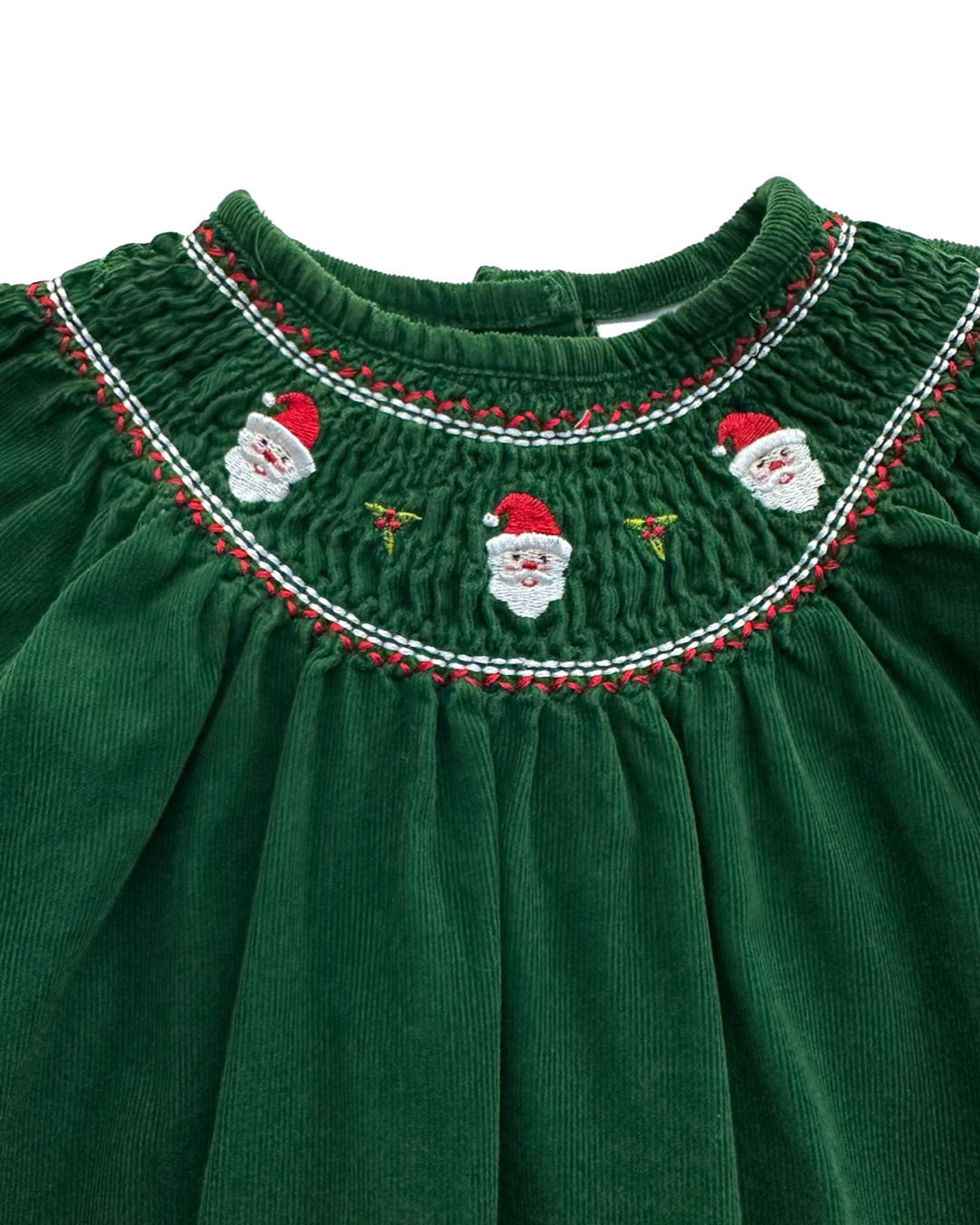 18M Baby Girl Sweet Heart Rose Green Corduroy Smocked Santa Christmas Dress