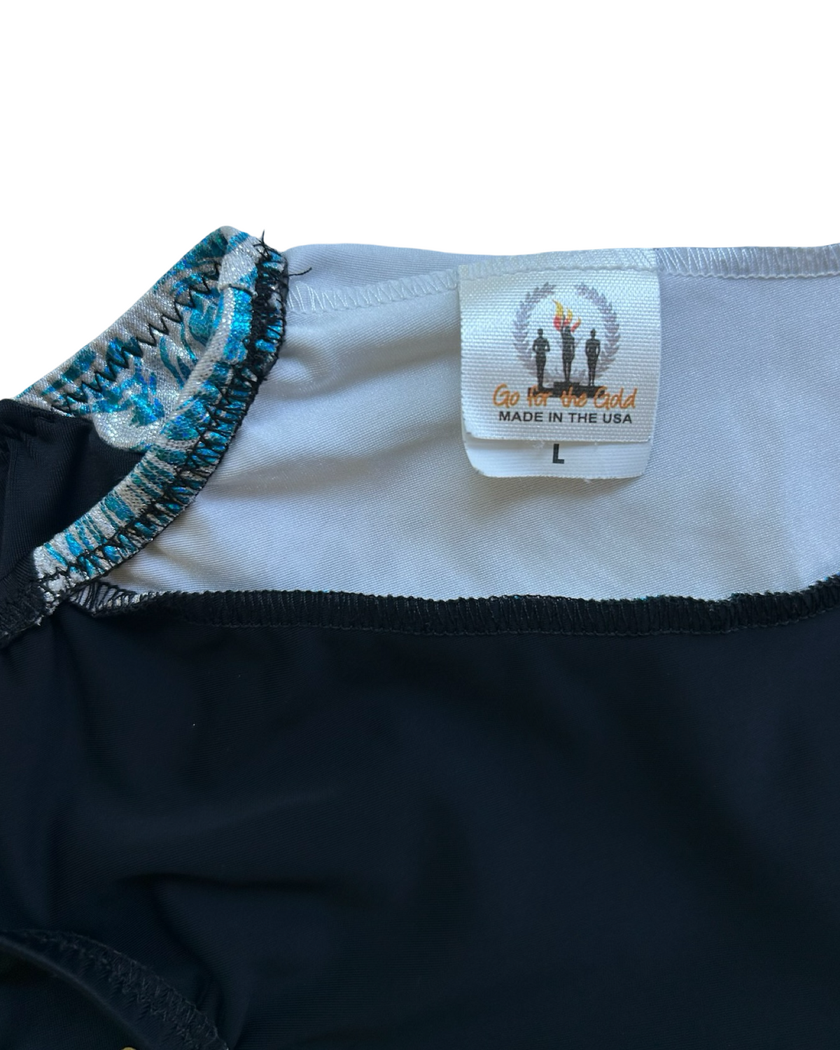 Large 6T-7T Toddler Girl’s Go For The Gold Gymnastics Leotard With Jewels.