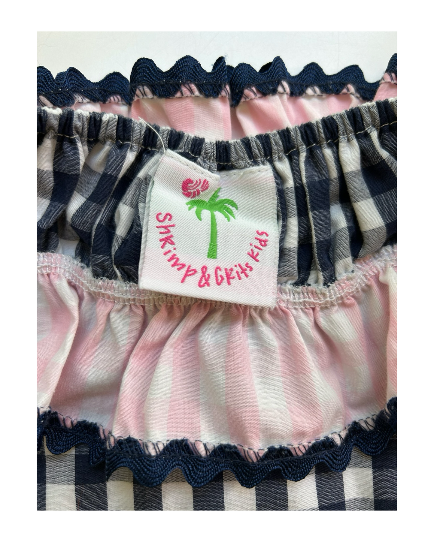 6T Toddlers Girls Shrimp & Grits Smocked And Gingham Pattern Swimsuit Two Pieces Set