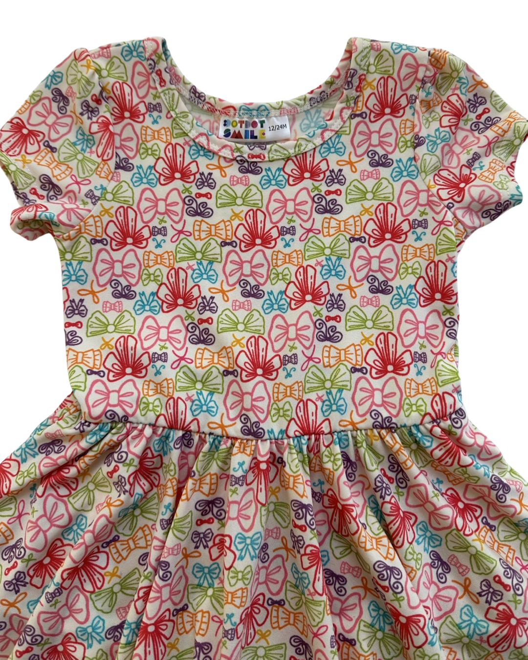 12-24M Baby Girl Dot Dot Smile Bow Cap Sleeve Twirl Dress