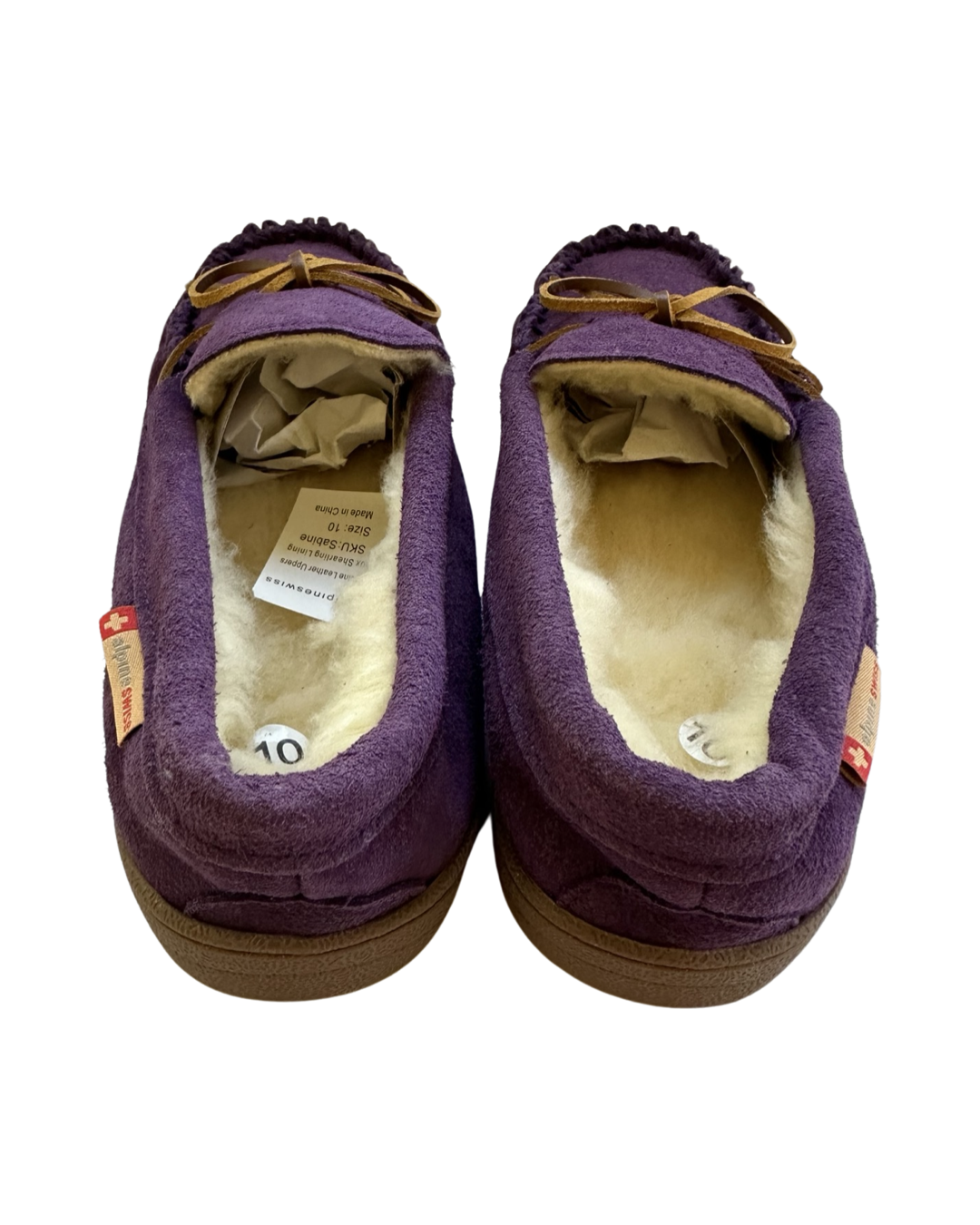 Women's Size 10 Alpine Swiss Genuine Leather Purple Sabine Slippers