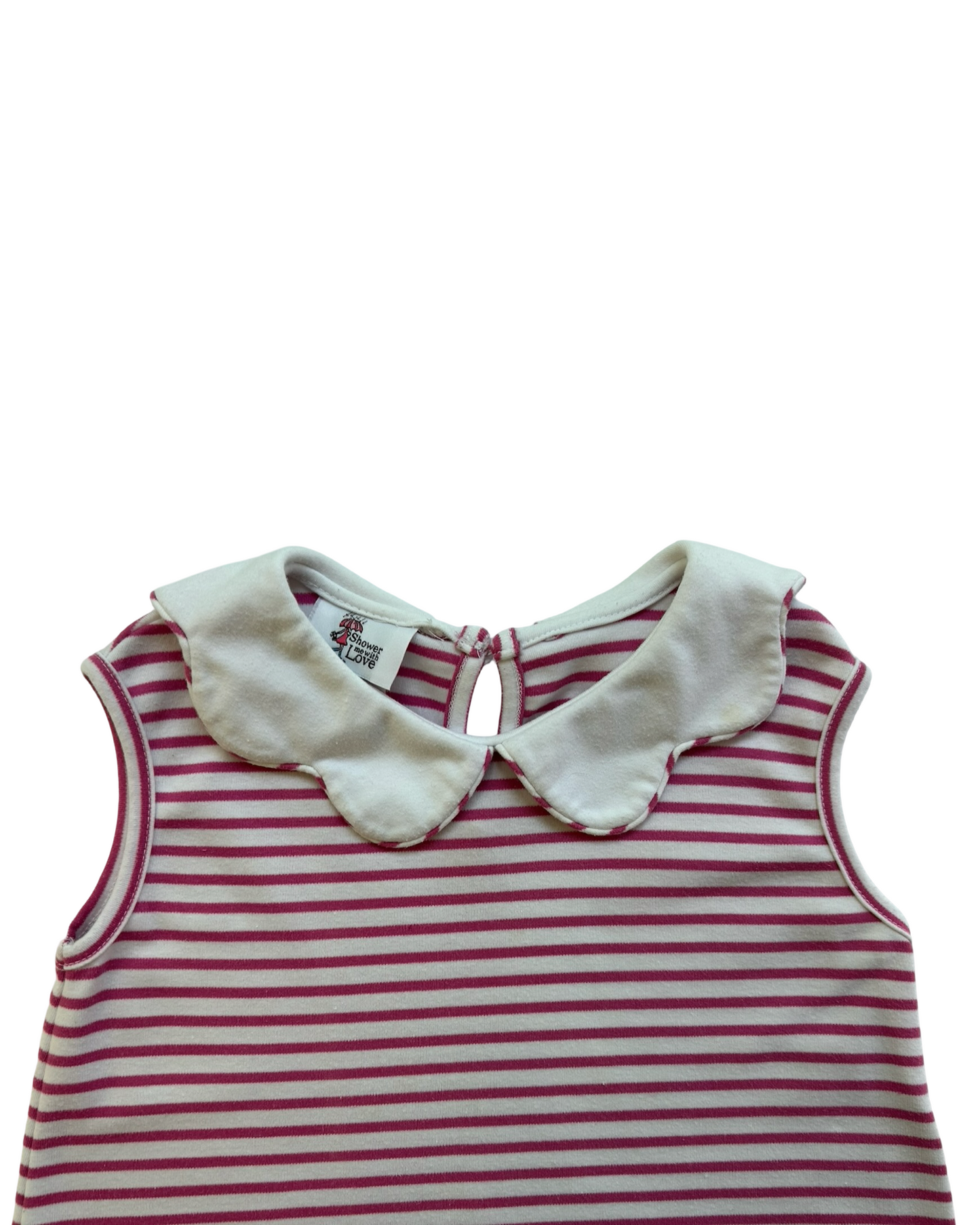4 Toddlers Girls Shower Me With Love Striped Collared Sleeveless Dress.