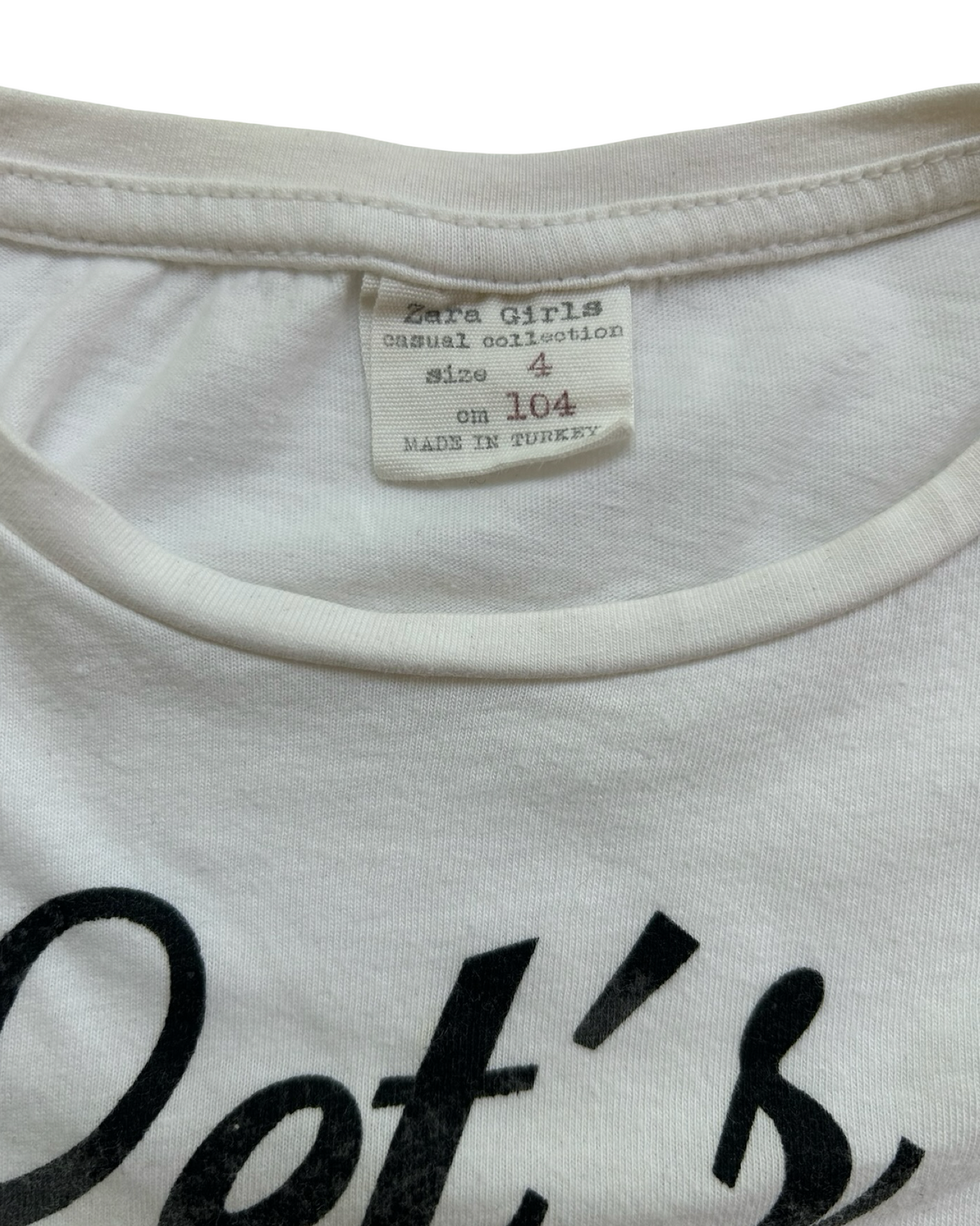 4T Toddlers Girls Zara Off-White Top (LET’S ROCK THIS DAY WHITE LOVE)