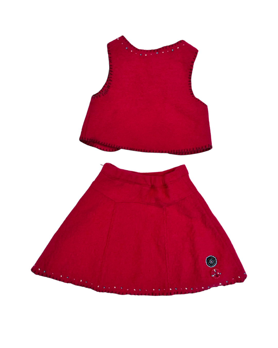 4T Toddler Girl DPAM Pink Wool Embroidered Vest and Matching Skirt
