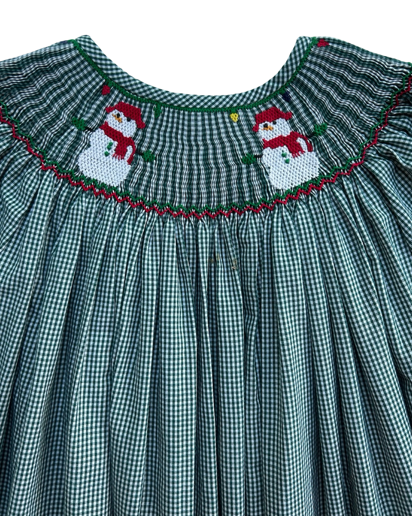 6T Toddler Girls Wish Upon A Star Gingham Smocked Christmas Snowman ⛄️ ☃️Long Sleeve Dress