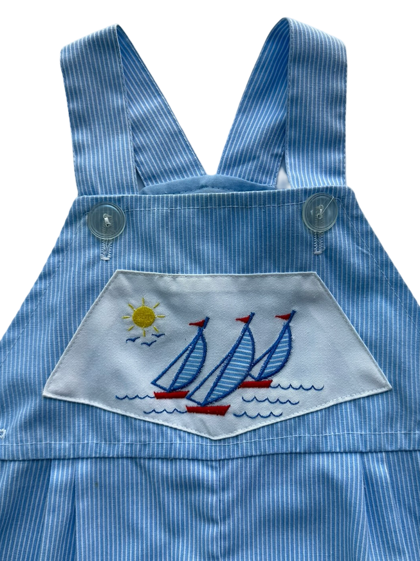 24M Baby Boys Striped Overall Blue Embroidered Sailboat ⛵️.