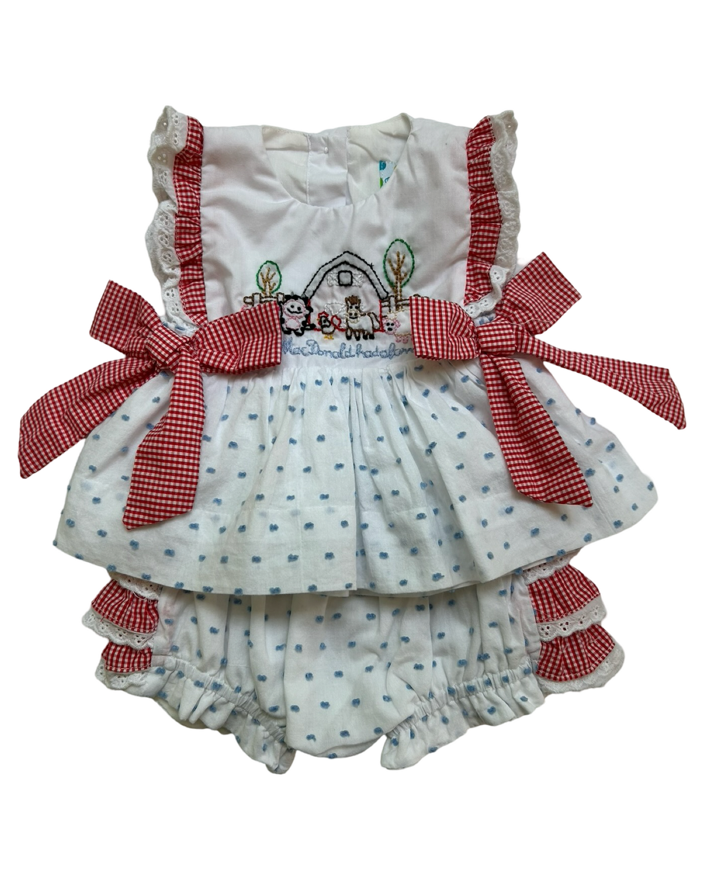 NB Baby Girls Sugar Dumplin Embroidered Farm With Diaper Cover Ruffle. 2 Pieces Set.