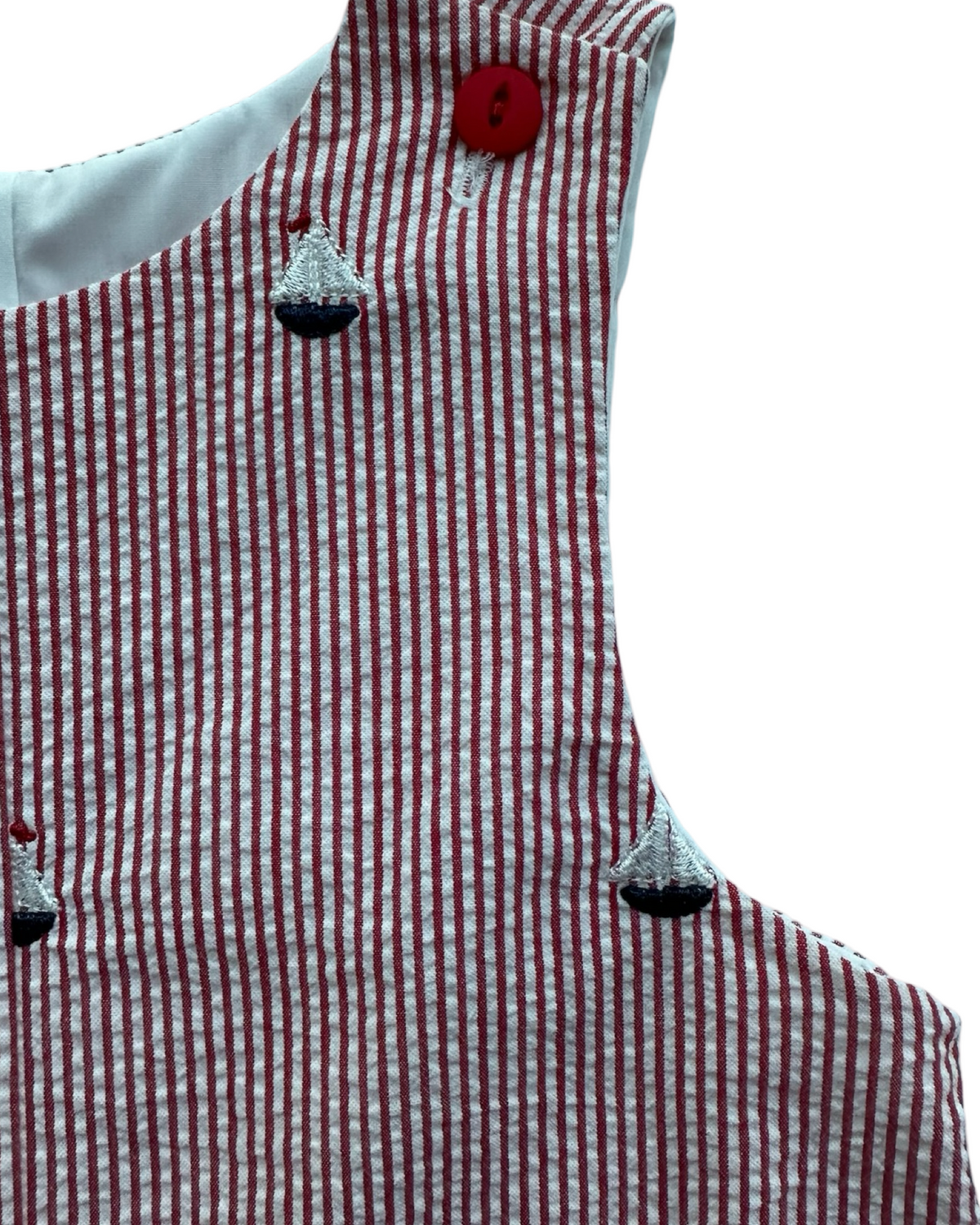 2T Toddler Boy Glorimont Red Striped Seersucker Sailboat Romper Jon Jon