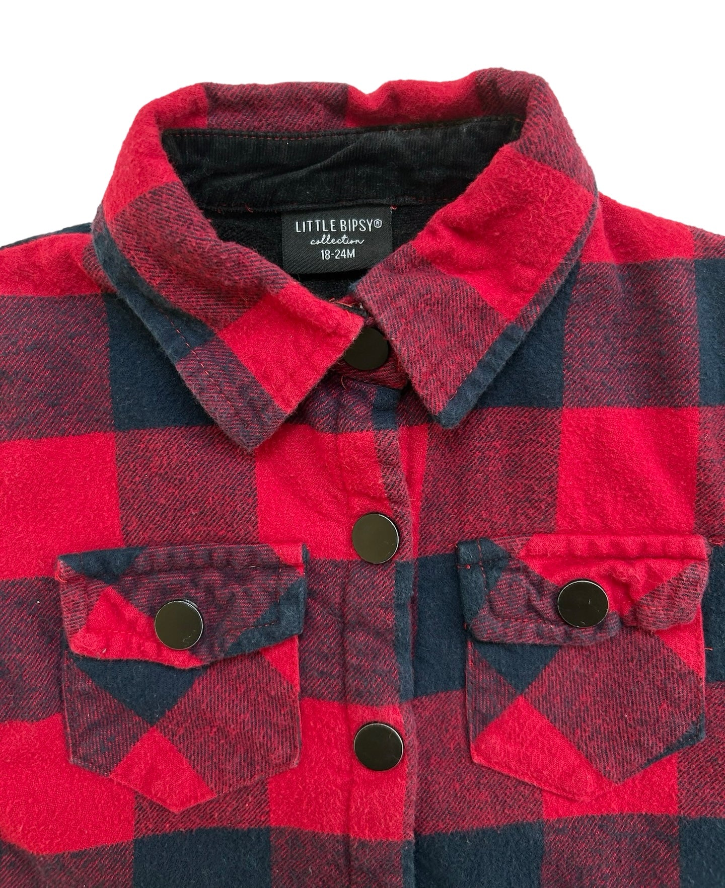 18M-24M Baby Boy Little Bipsy Long Sleeve Plaid Shacket Top Fleece Lined