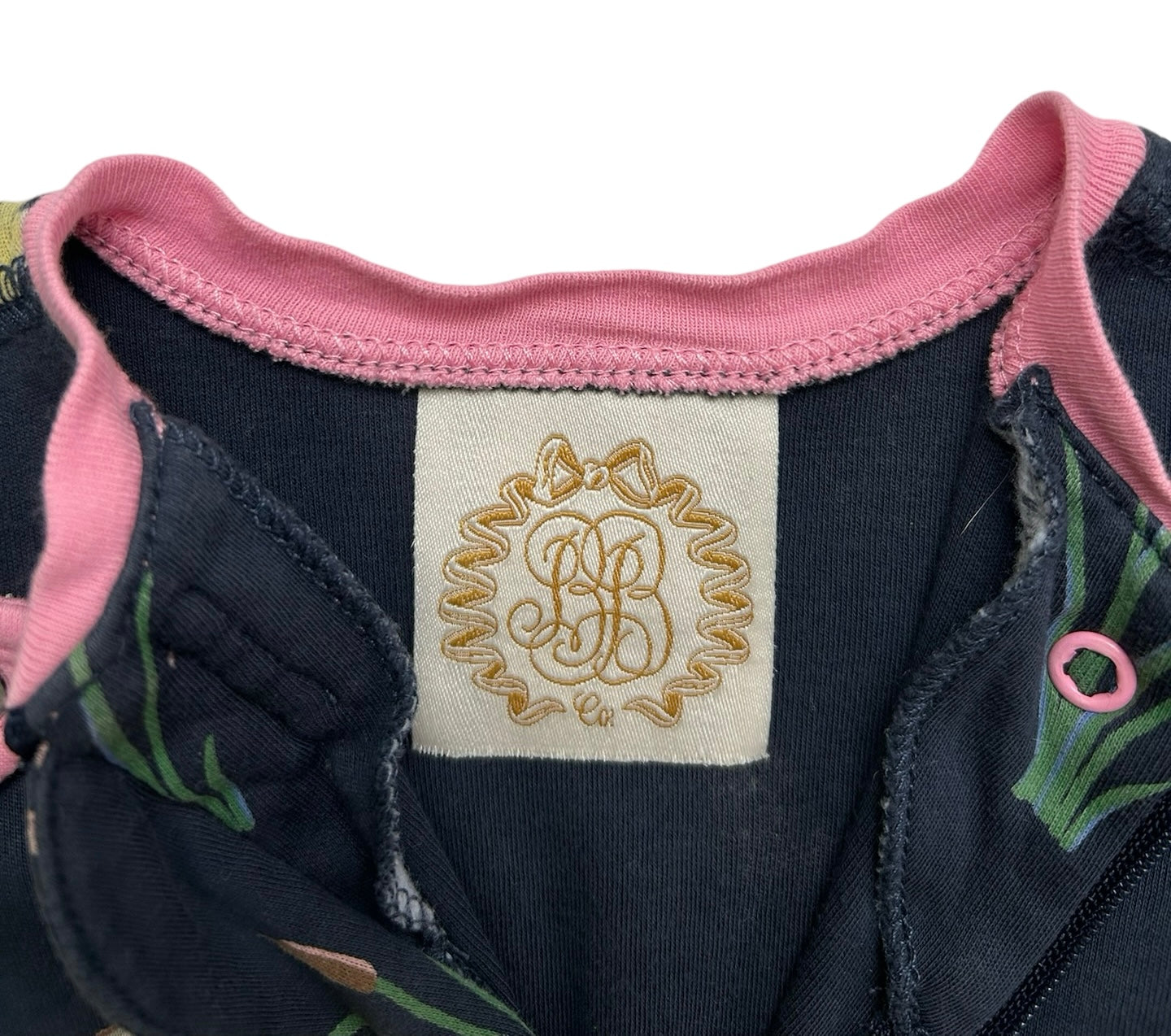 0-3M  The Beaufort Bonnet Company Baby Girls Navy Loungerwear With Duck Design Zippered Pajamas.