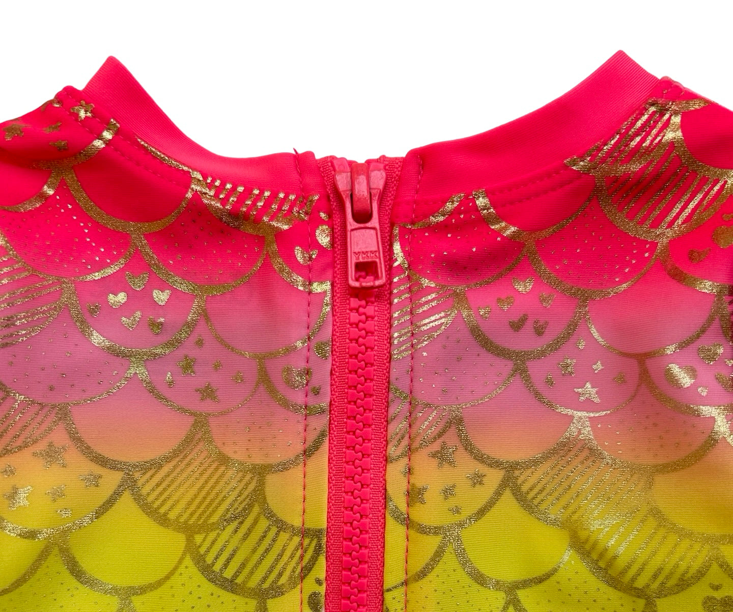 12M Baby Girl Cat & Jack Mermaid Metallic Rainbow Pink RashGuard Swim Suit One Piece.