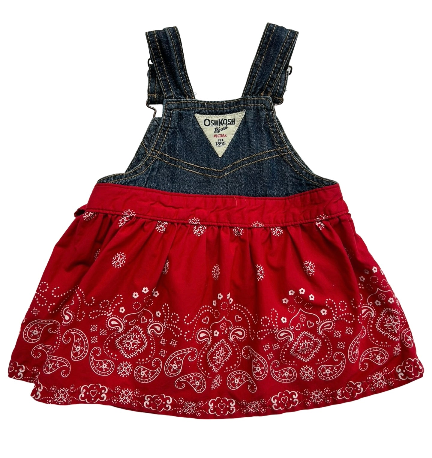 6M Baby Girl OshKosh B’Gosh Blue Jean Overall Handkerchief Print Dress.