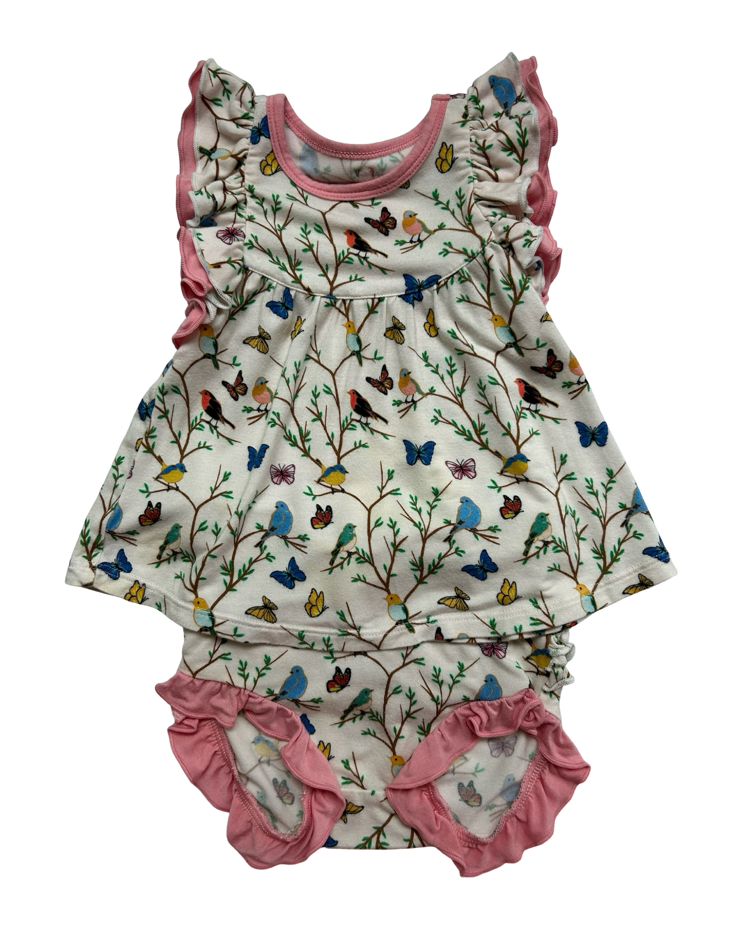 6M-9M Baby Girls Free Birdees Once Upon A Branch Birdees & Butterflies Ruffle Peplum Shorts 2 Pieces Set