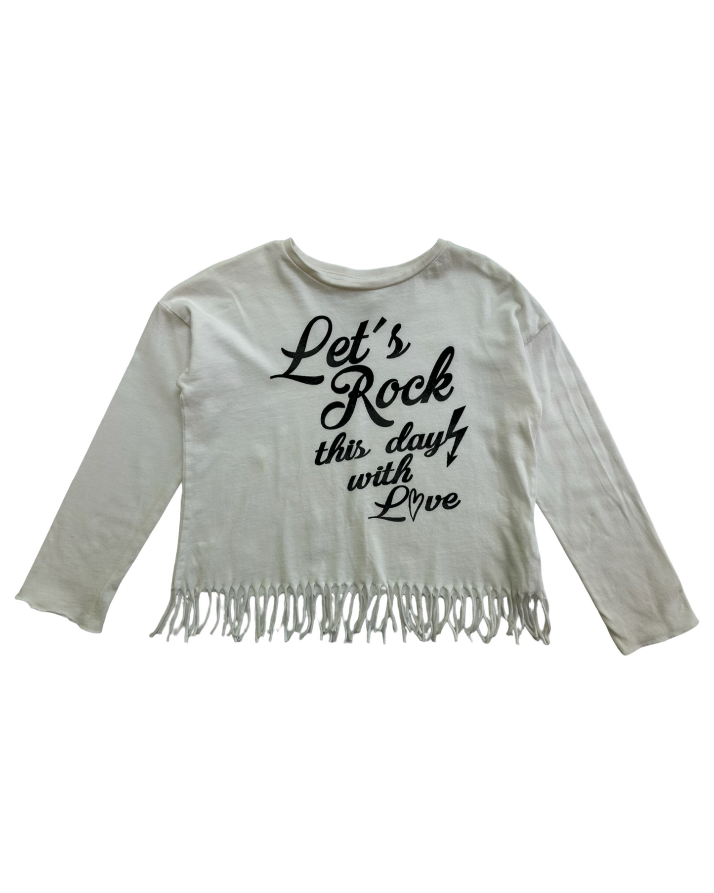 4T Toddlers Girls Zara Off-White Top (LET’S ROCK THIS DAY WHITE LOVE)
