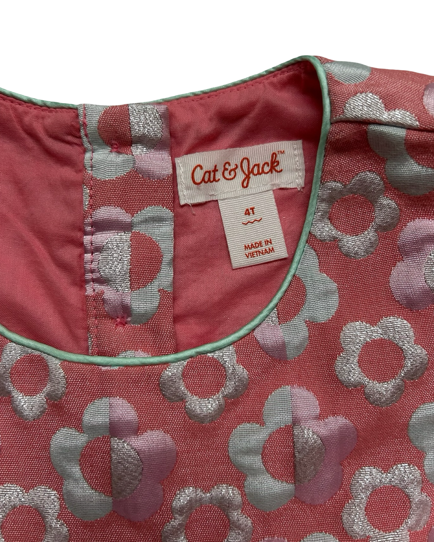 4T Toddlers Girls Cat & Jack Floral Pink / Silver Holiday Dress Sleeveless.