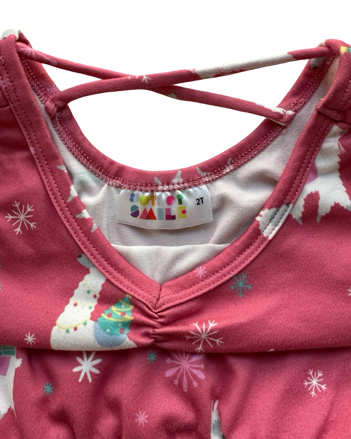 2T Toddler Girl Dot Dot Smile Holiday Llama Tier Dress