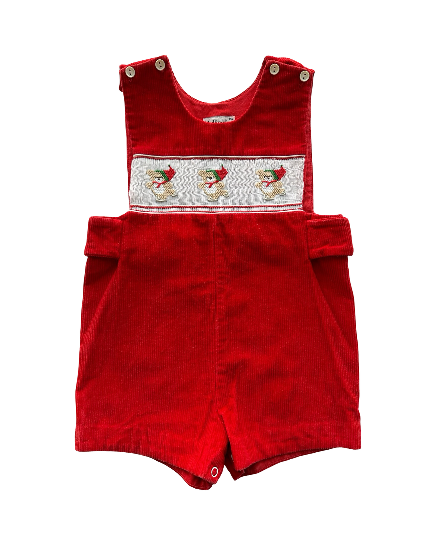 S 12M - 18M Baby Boys MudPuddles Christmas Smocked With Three Embroidered Bears 🐻 Corduroy Romper