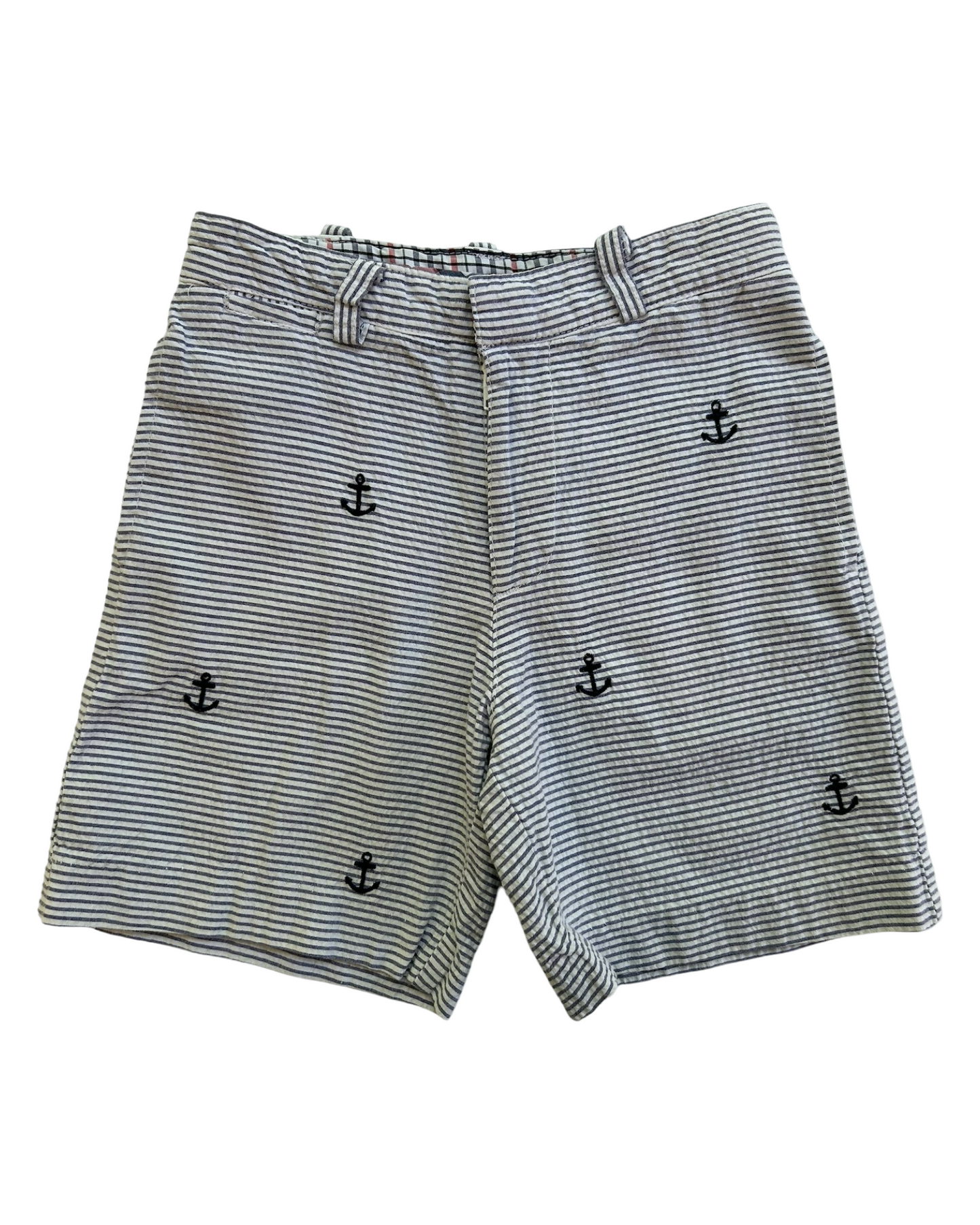 3T Toddler Boy Boutique T.F. Laurence Blue Striped Seersucker Anchor Shorts