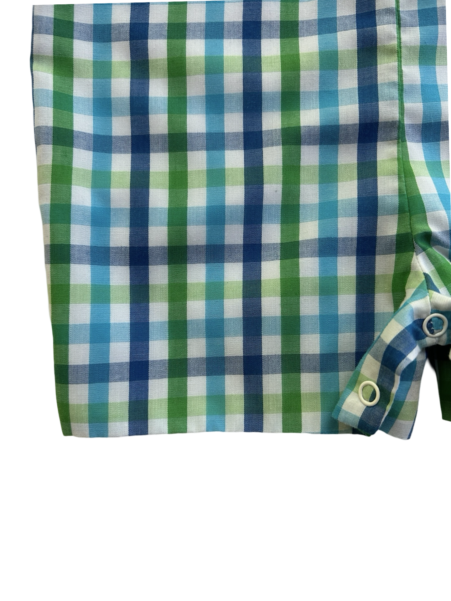 12M Baby Boy Classic Whimsy Blue & Green Gingham Whale Bubble Romper Jon Jon