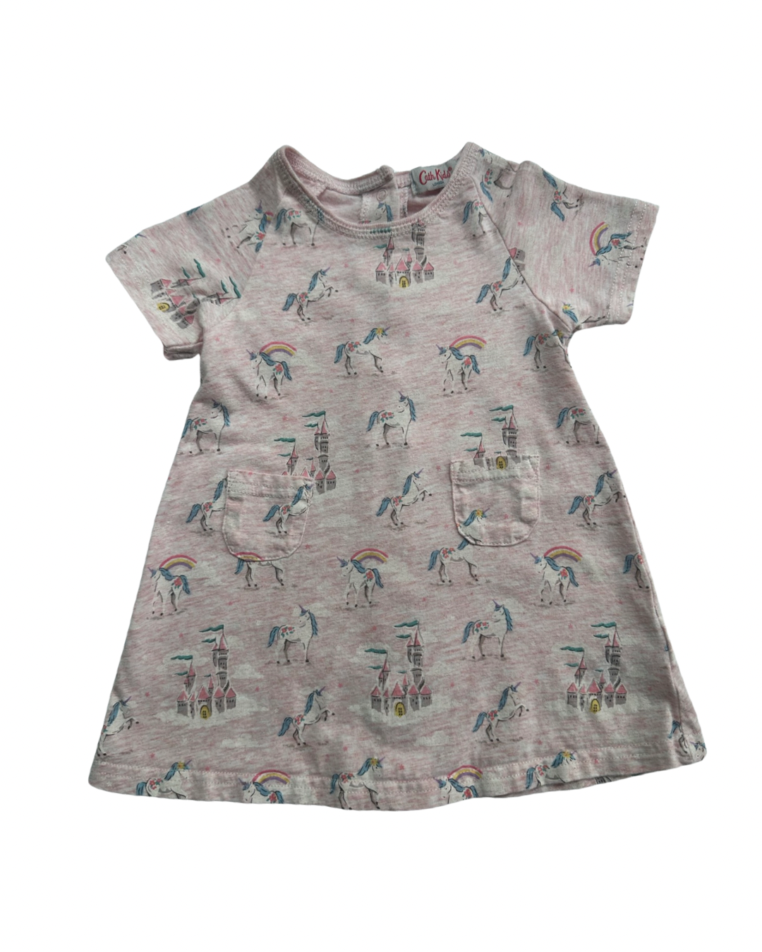 3-6M Baby Girl Cath Kids London Pink Unicorn Castle Dress