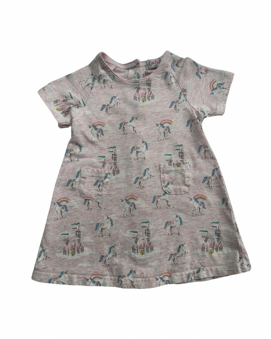 3-6M Baby Girl Cath Kids London Pink Unicorn Castle Dress