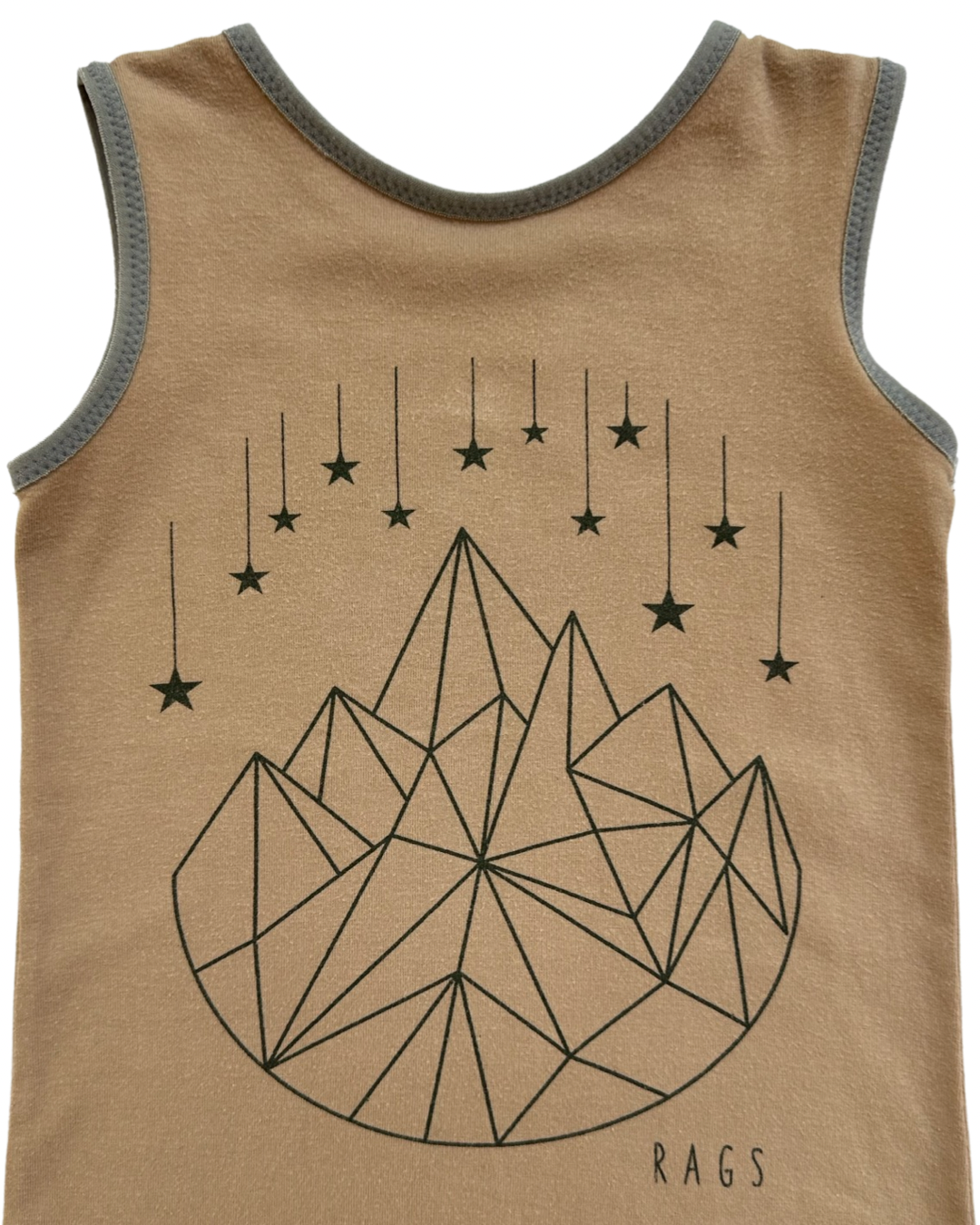 18-24M Baby Boy OG RAGS to Raches Tan Geo Romper with Camo Cuffs