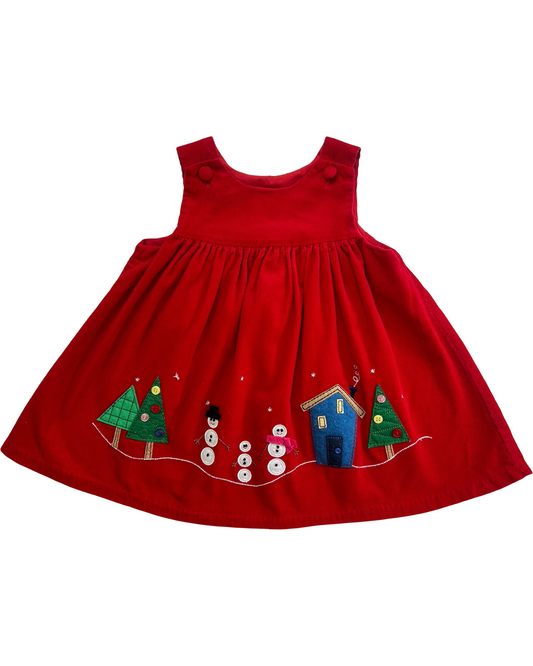 12M Baby Girls Boutique Vintage Red Corduroy Sleeveless Christmas Holiday Dress