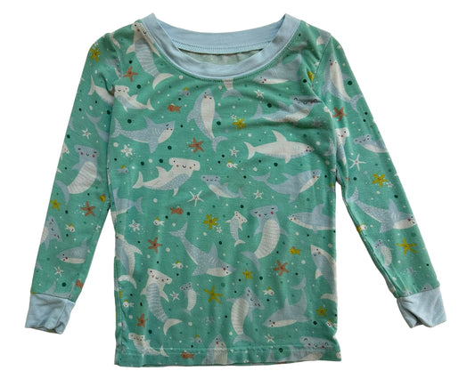 2T Toddler Boy Little Sleepies Bamboo Shark Soiree Long Sleeve Shirt PJs, One Piece.
