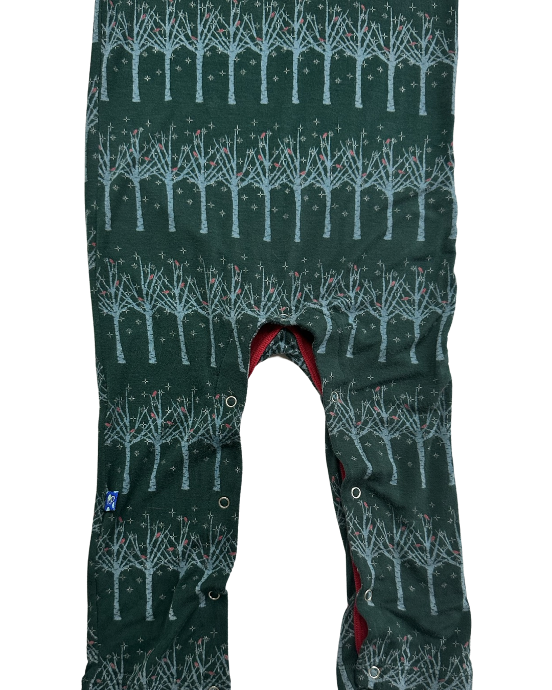 18-24M Baby Boy Bamboo KicKee Pants Green Pine Frosted BirchTree Long Sleeve Polo Romper