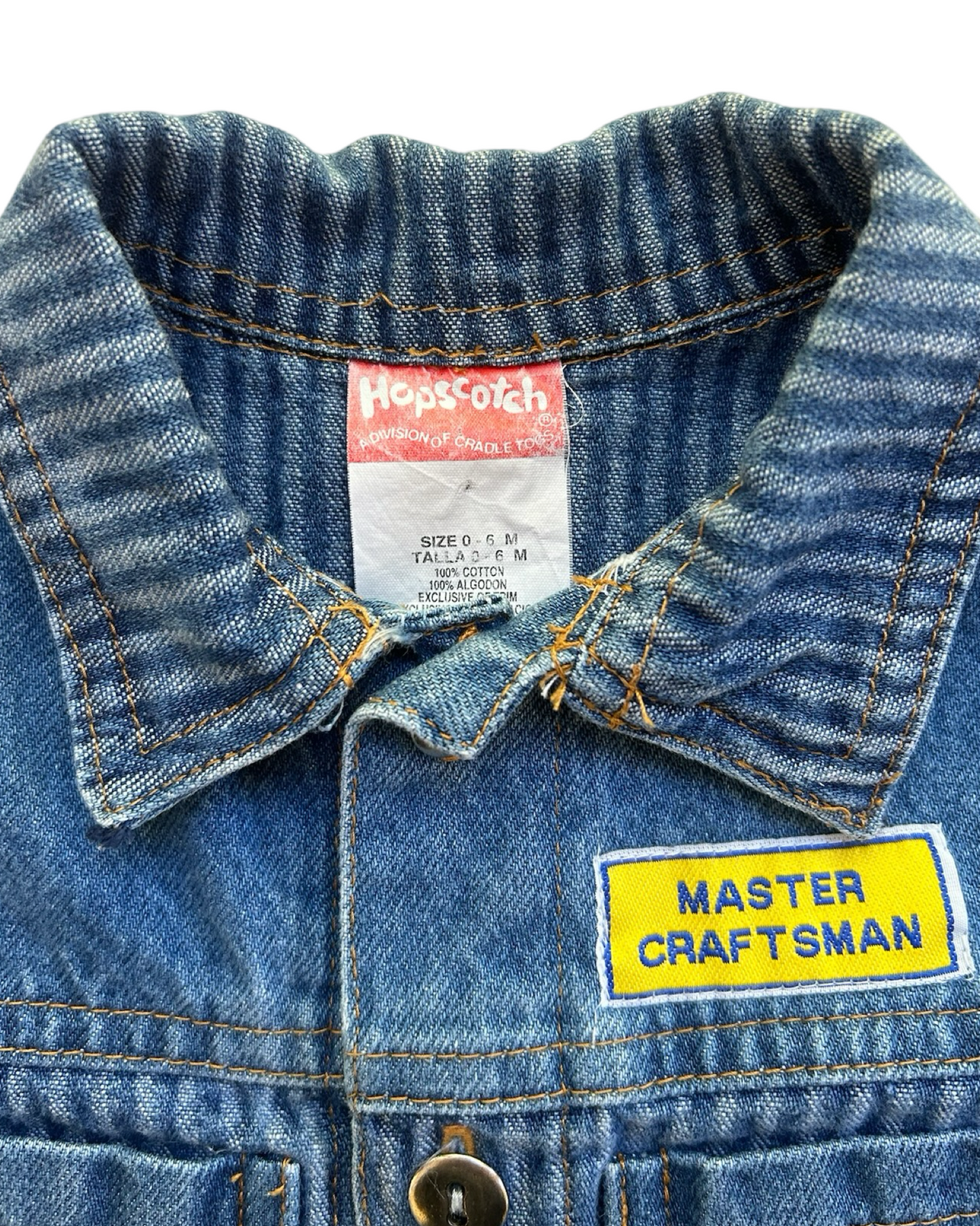 0-6M Baby Boy Denim HopScotch Master Craftsman Vintage Romper