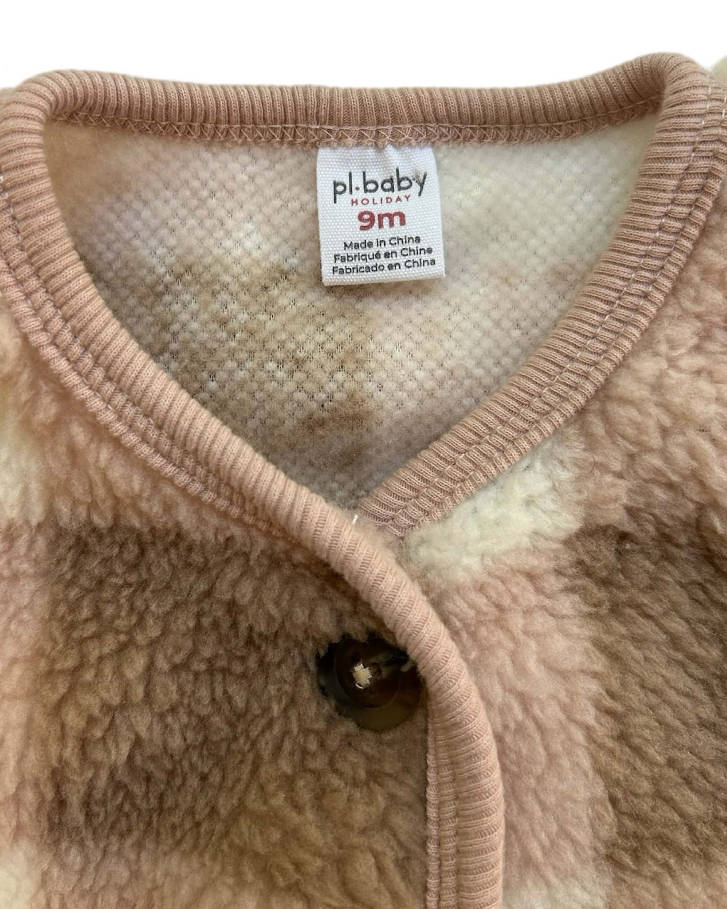 9M Baby Girls pl.baby Holiday Button Front Sherpa Jacket With Hair Accessories Head Bandana